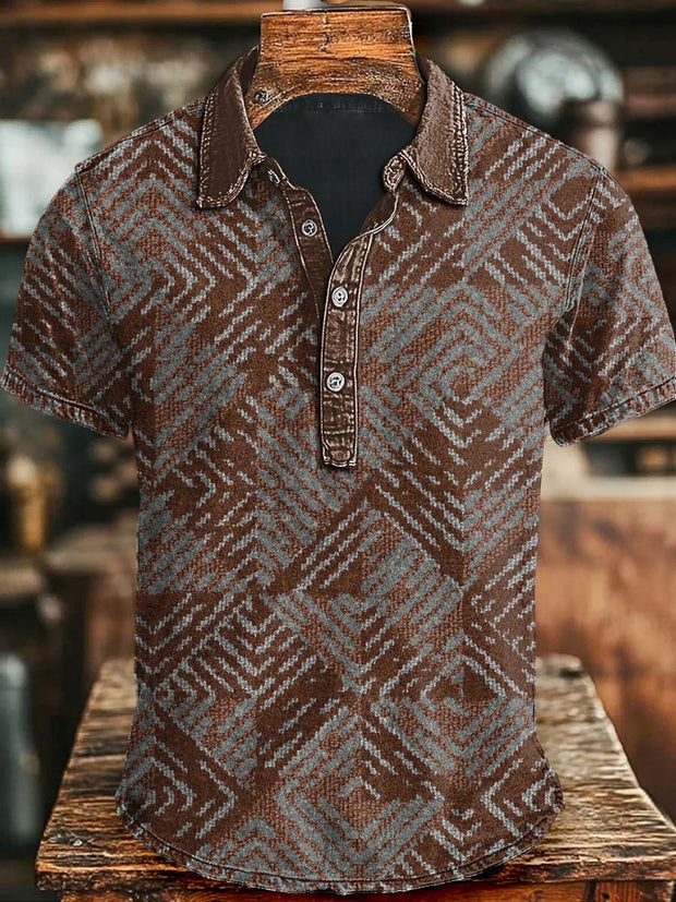 Vintage Plaid Printed Casual Short Sleeve Polo Shirt