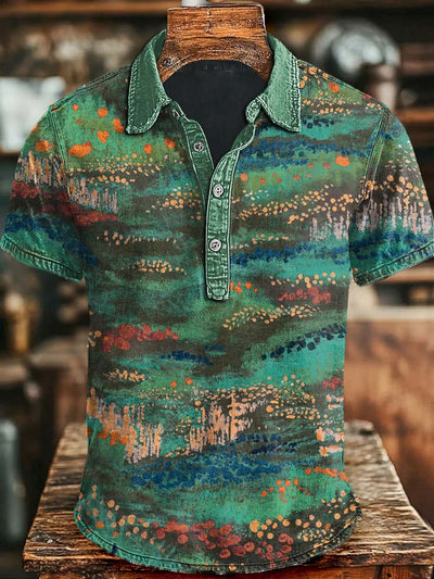 Vintage Colorful Printed Casual Short Sleeve Polo Shirt