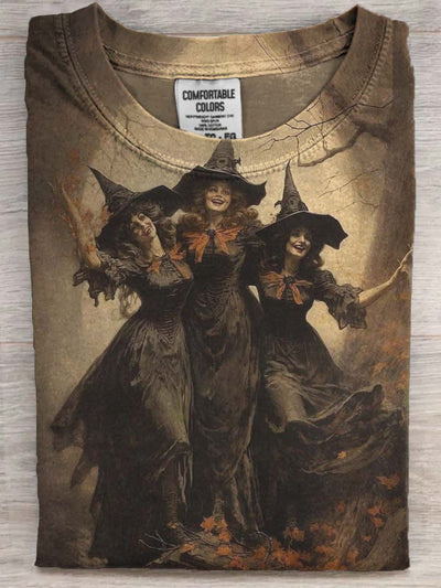 Halloween Jolly Witch Print Casual Short Sleeve T-Shirt