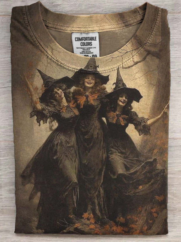 Halloween Jolly Witch Print Casual Short Sleeve T-Shirt
