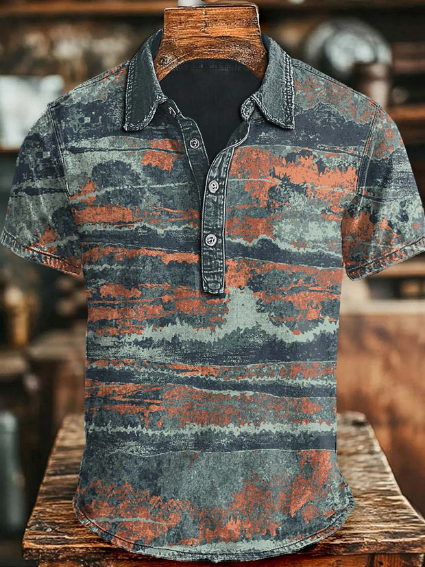 Color Blocking Abstract Stripe Print Casual Short Sleeve Polo Shirt