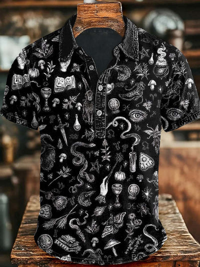 Halloween Dark Print Casual Short Sleeve Polo Shirt