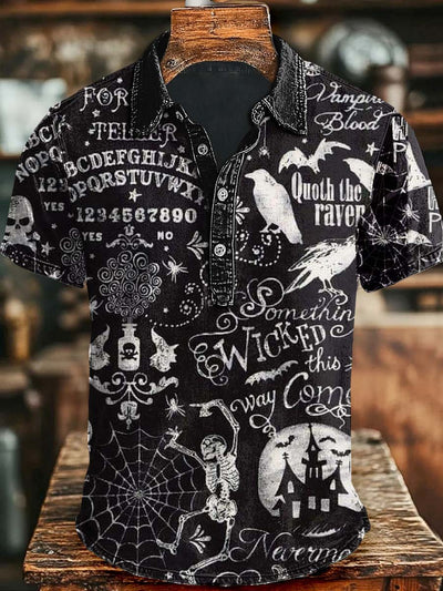 Halloween Dark Print Casual Short Sleeve Polo Shirt