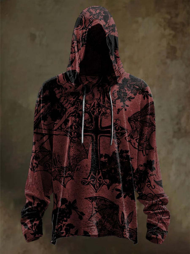 Halloween Bat Cross Print Casual Hooded Sweatshirt