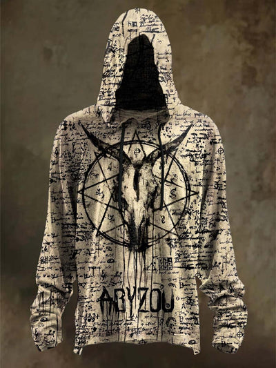 Halloween Demon Cowhorn Print Casual Hooded Sweatshirt