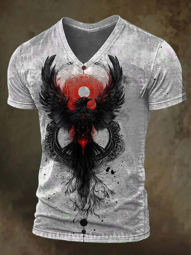 Liberty Raven Printed Casual Short Sleeve V-Neck T-Shirt
