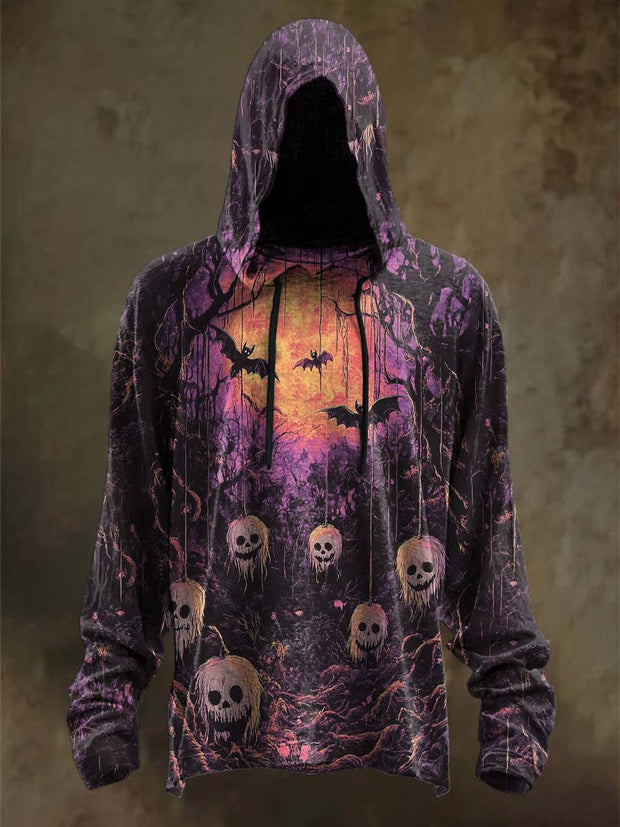 Halloween Skull Bat Print Casual Hooded Sweatshirt