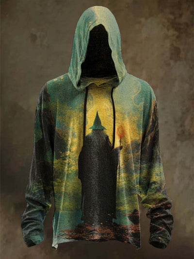 Halloween Wizard Print Casual Hooded Sweatshirt
