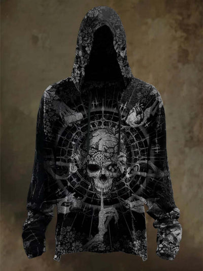 Halloween Abstract Skull Print Casual Hooded Sweatshirt