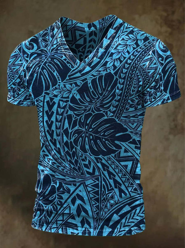 Hawaiian Floral Print Casual Short Sleeve V-Neck T-Shirt