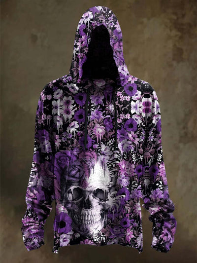 Halloween Skull Floral Print Casual Hooded Sweatshirt