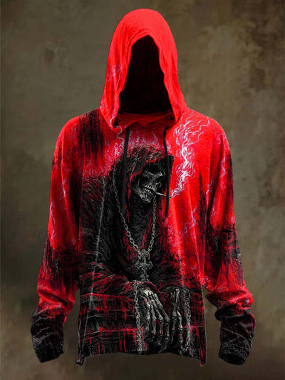 Halloween Abstract Skull Print Casual Hooded Sweatshirt