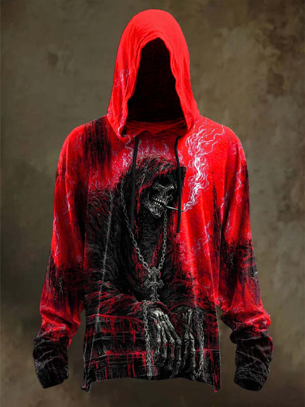 Halloween Abstract Skull Print Casual Hooded Sweatshirt