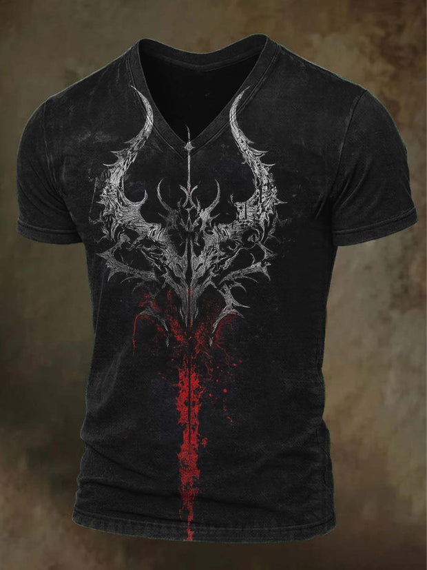 Dark Fantasy Print Casual Short Sleeve V-Neck T-Shirt