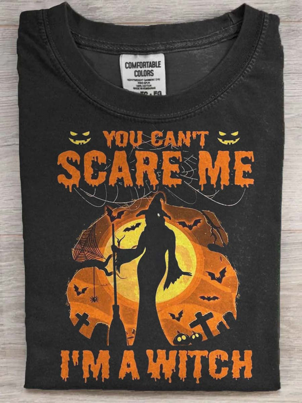 Halloween You Can't Scare Me Witch Print Casual Short Sleeve T-Shirt