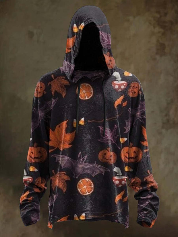 Halloween Pumpkin Bat Print Casual Hooded Sweatshirt