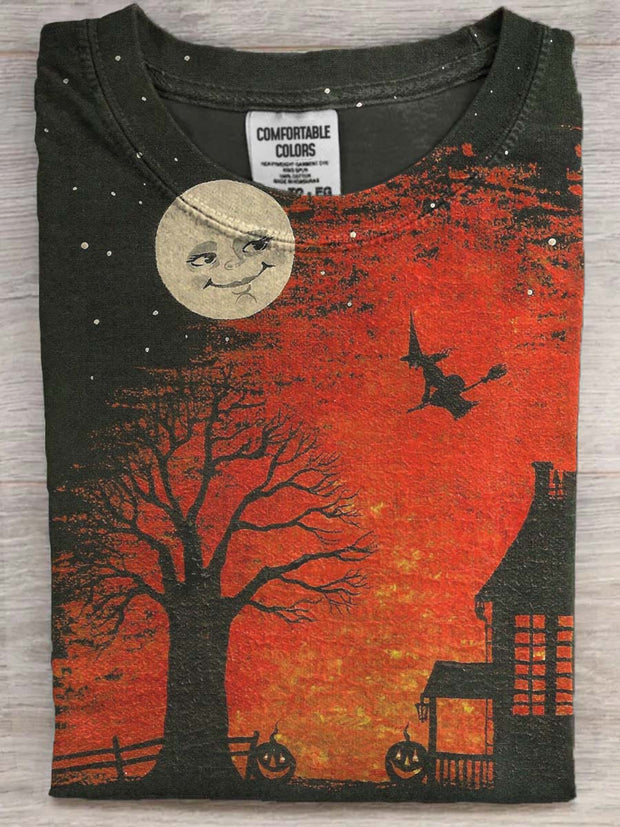 Halloween Witch Print Casual Short Sleeve T-Shirt