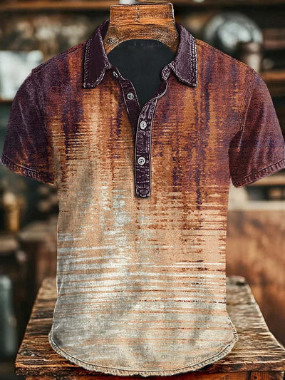 Vintage Stripe Gradient Print Casual Short Sleeve Polo Shirt