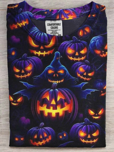 Halloween Evil Pumpkin Smiley Print Casual Short Sleeve T-Shirt