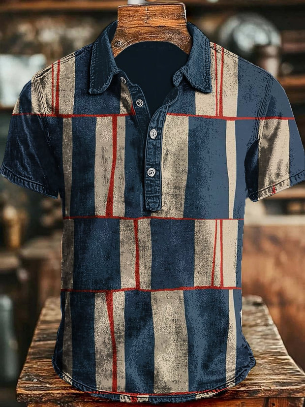 Vintage Several Irregular Print Casual Short Sleeve Polo Shirt