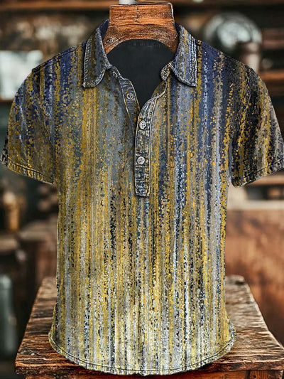 Gradient Stripe Printed Casual Short Sleeve Polo Shirt