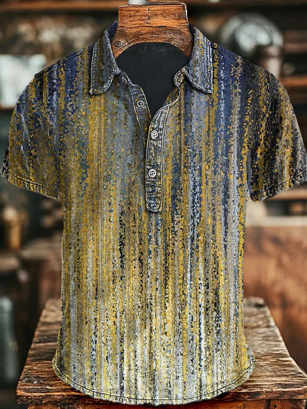Gradient Stripe Printed Casual Short Sleeve Polo Shirt