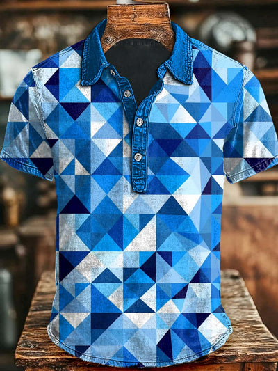 Gradient Irregular Geometric Print Casual Short Sleeve Polo Shirt