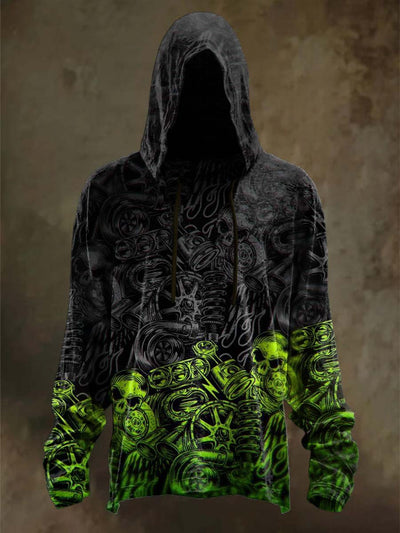 Halloween Skull Gradient Skull Print Casual Hooded Sweatshirt