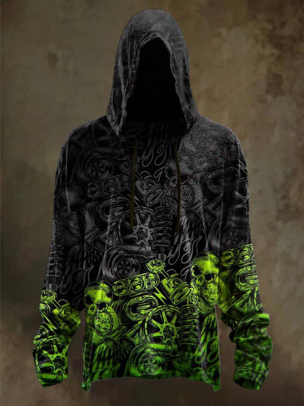 Halloween Skull Gradient Skull Print Casual Hooded Sweatshirt