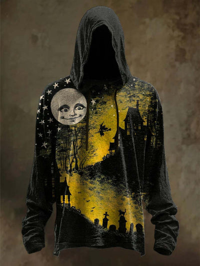 Halloween Castle Witch Print Casual Hooded Sweatshirt
