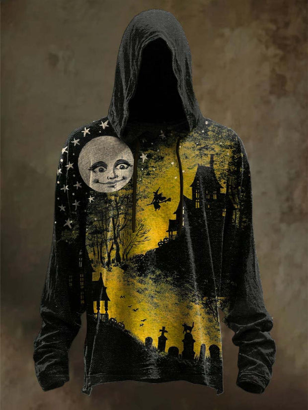Halloween Castle Witch Print Casual Hooded Sweatshirt