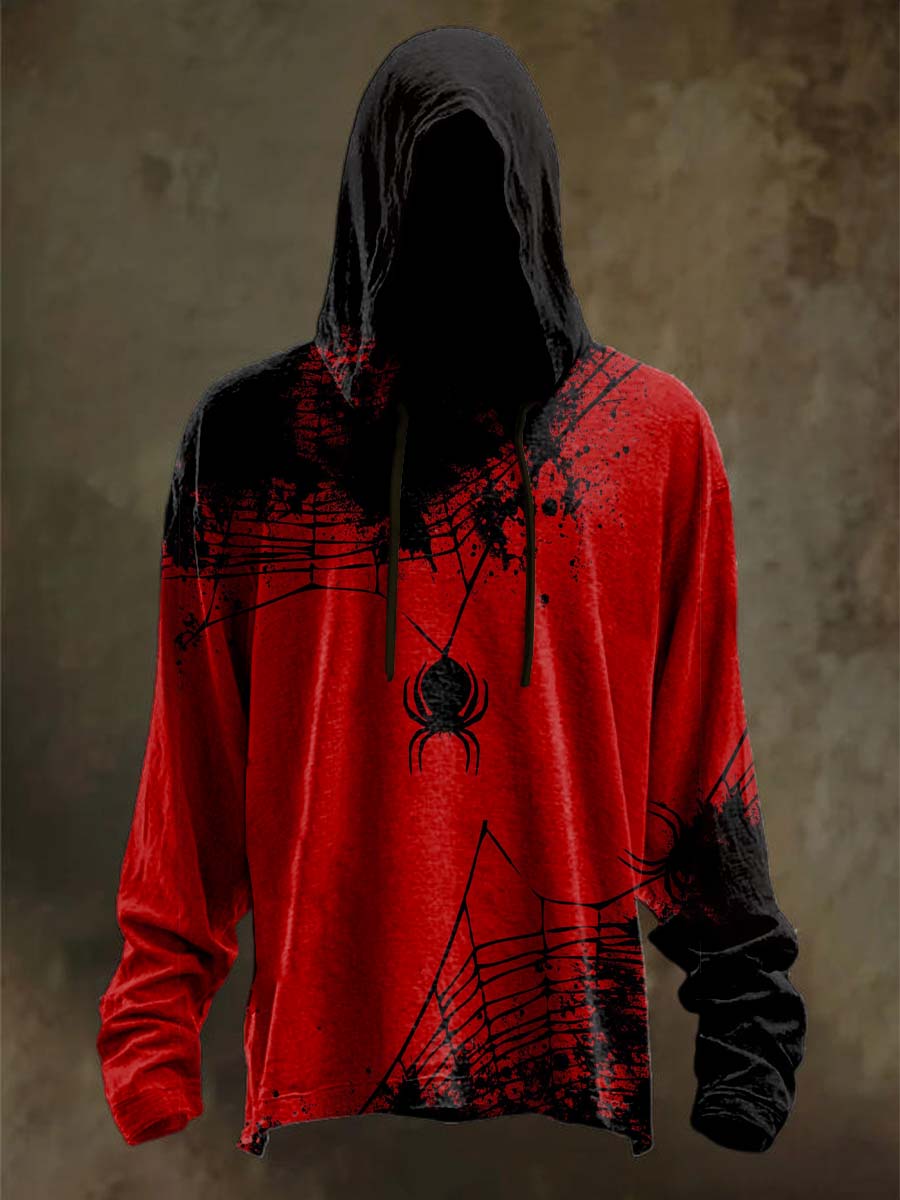 Halloween Spider Print Casual Hooded Sweatshirt