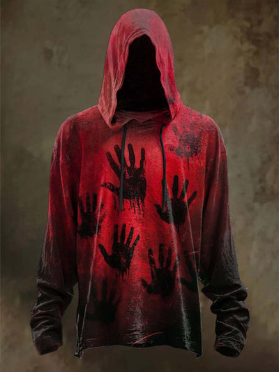 Halloween Scary Handprint Print Casual Hooded Sweatshirt