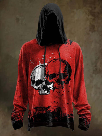 Halloween Gradient Two Color Skull Print Casual Hooded Sweatshirt