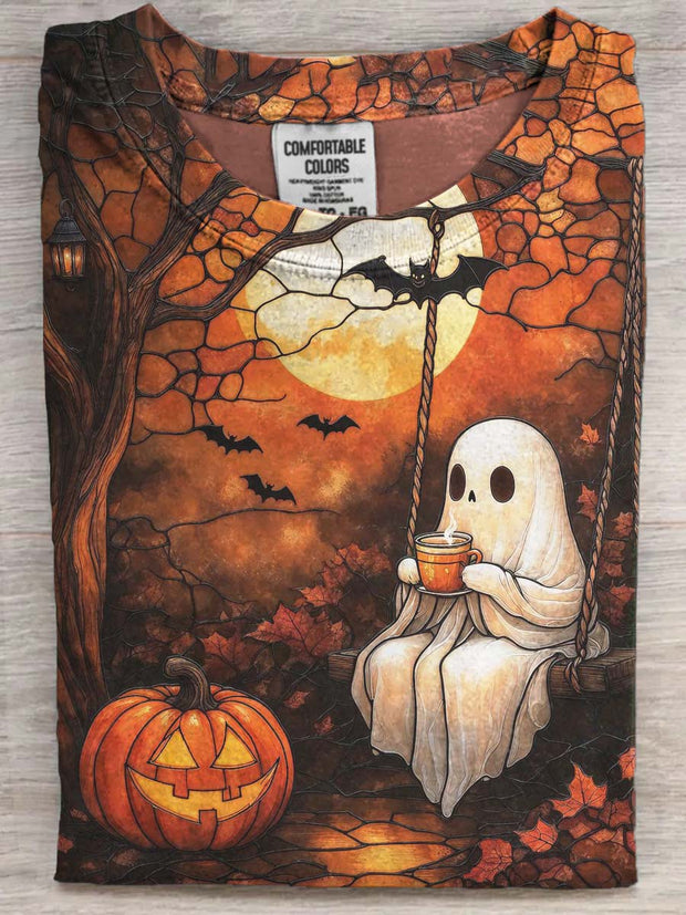 Halloween Cute Ghost Print Casual Short Sleeve T-Shirt