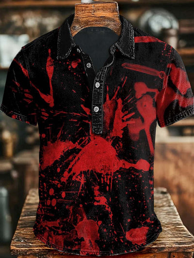 Halloween Abstract Rendering Print Casual Short Sleeve Polo Shirt