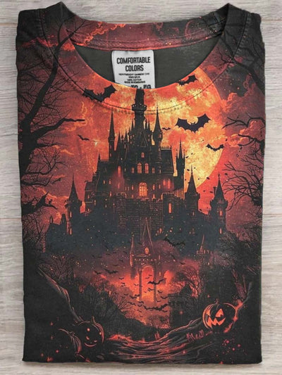 Halloween Scary Castle Print Casual Short Sleeve T-Shirt