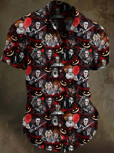 Halloween Scary Print Casual Short Sleeve Shirt