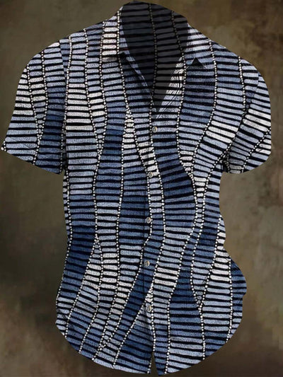 Abstract Irregular Plaid Print Casual Short Sleeve Shirt