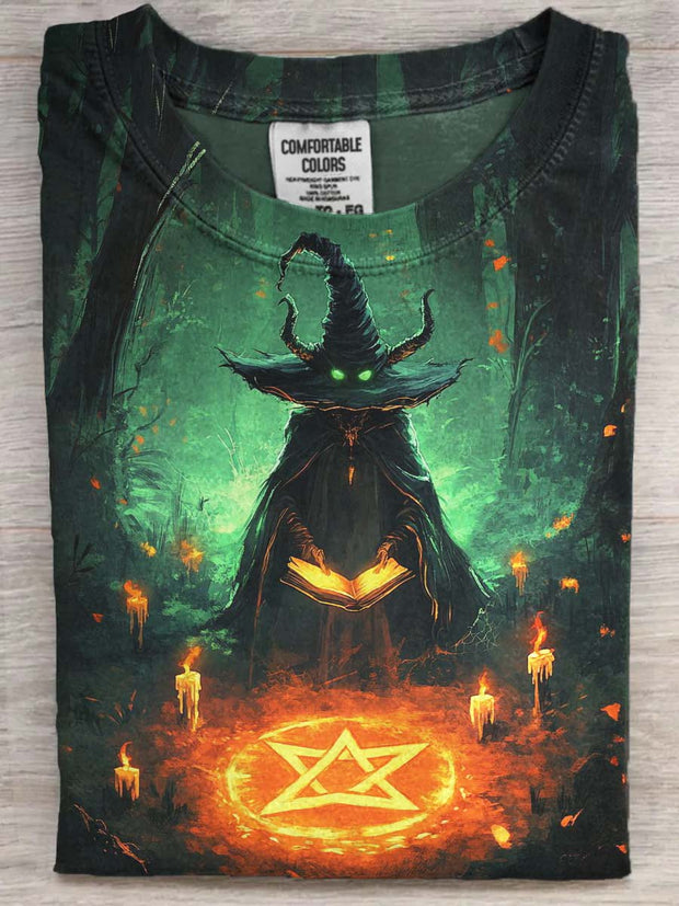Halloween Witch Print Casual Short Sleeve T-Shirt