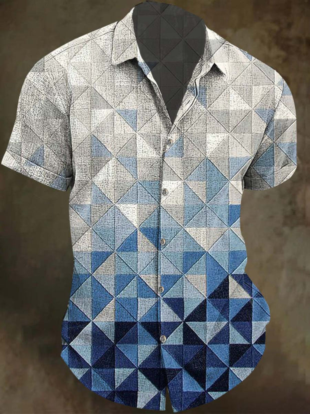 Gradient Irregular Geometric Print Casual Short Sleeve Shirt
