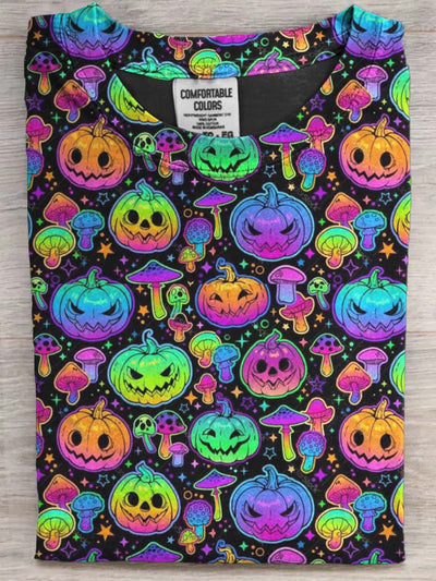 Halloween Mushroom Pumpkin Print Casual Short Sleeve T-Shirt