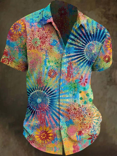 Abstract Rendering Floral Print Casual Short Sleeve Shirt