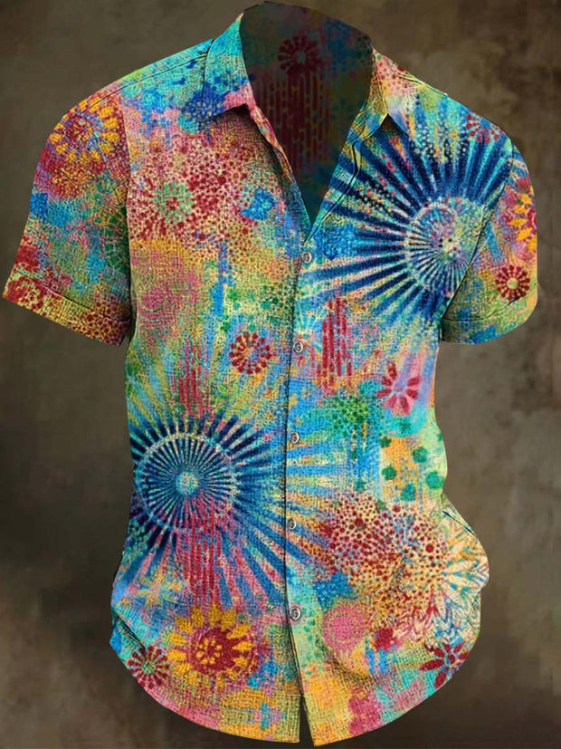 Abstract Rendering Floral Print Casual Short Sleeve Shirt