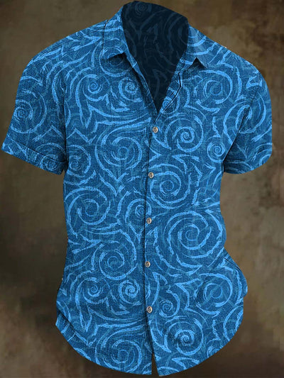 Abstract Spinning Circle Print Casual Short Sleeve Shirt