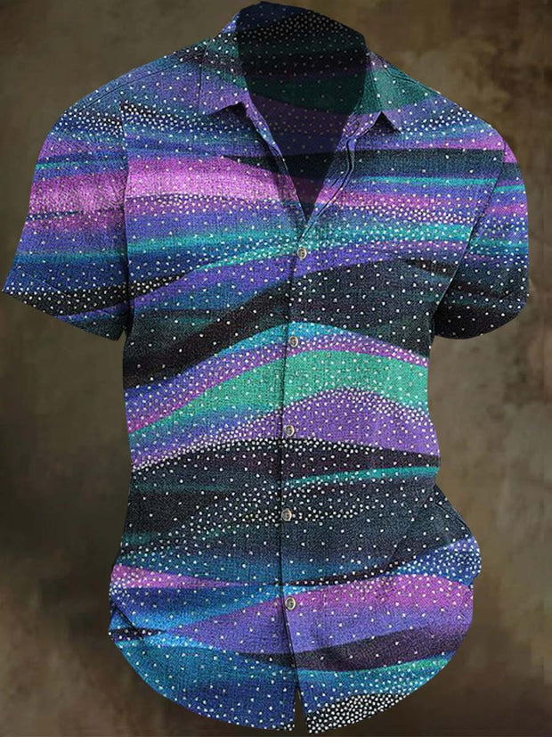 Abstract Irregular Stripe Print Casual Short Sleeve Shirt