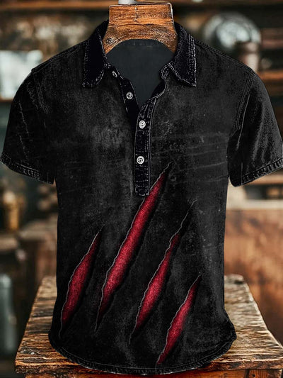 Halloween Abstract Scratch Print Casual Short Sleeve Polo Shirt