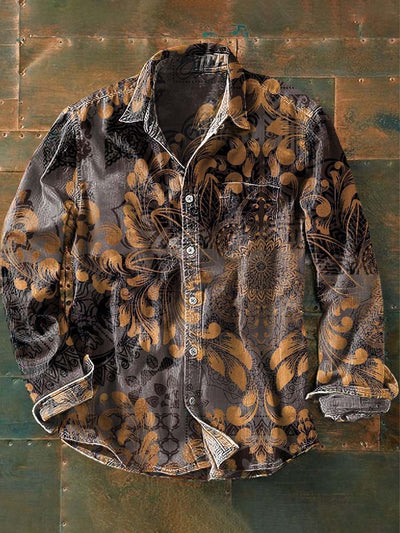 Vintage Floral Print Casual Long Sleeve Shirt