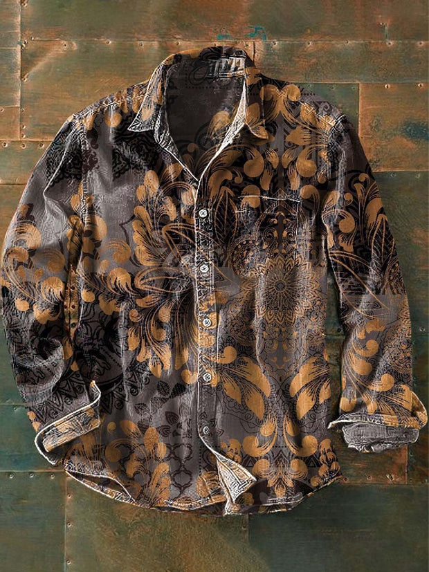 Vintage Floral Print Casual Long Sleeve Shirt