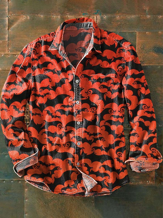 Halloween Bat Print Casual Long Sleeve Shirt